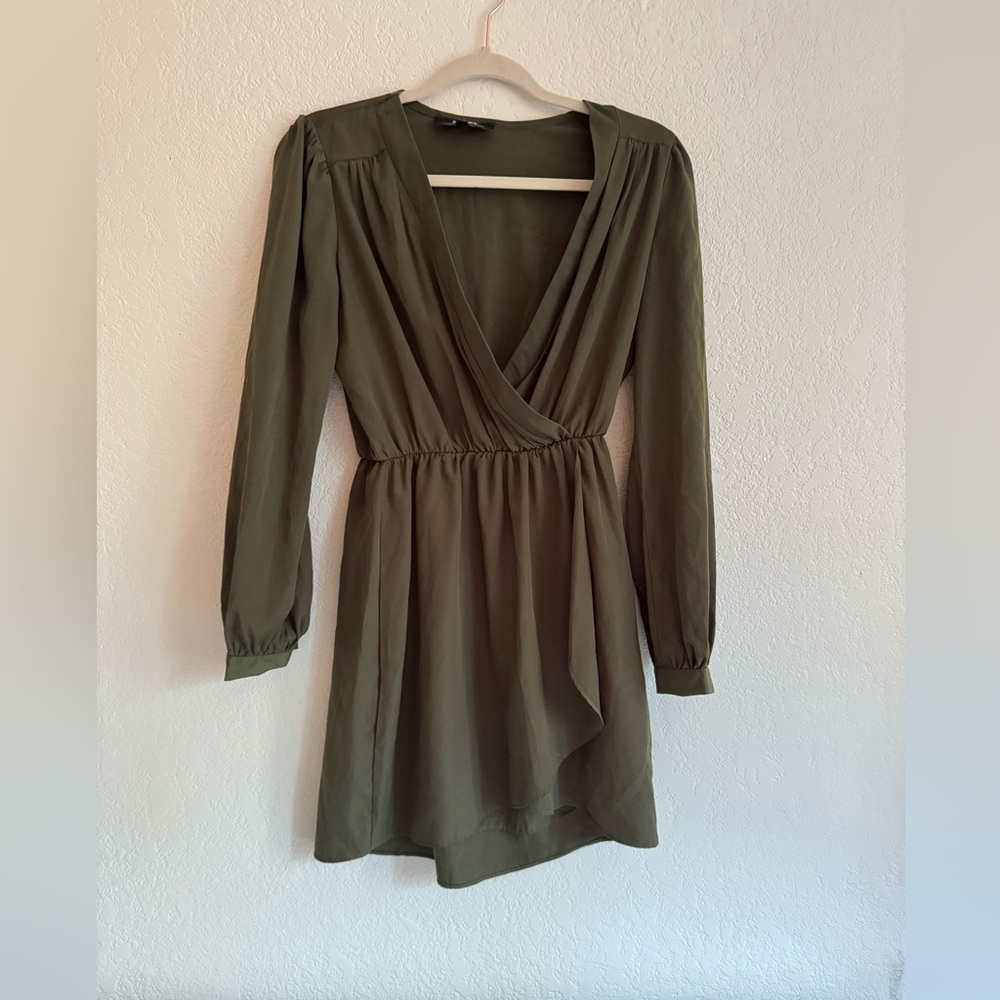 Elegant Olive Green Wrap Dress